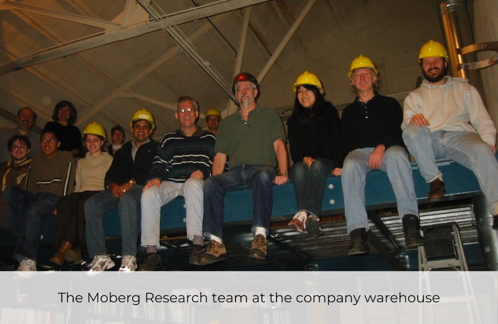 The Moberg Research team at the company warehouse - 1998