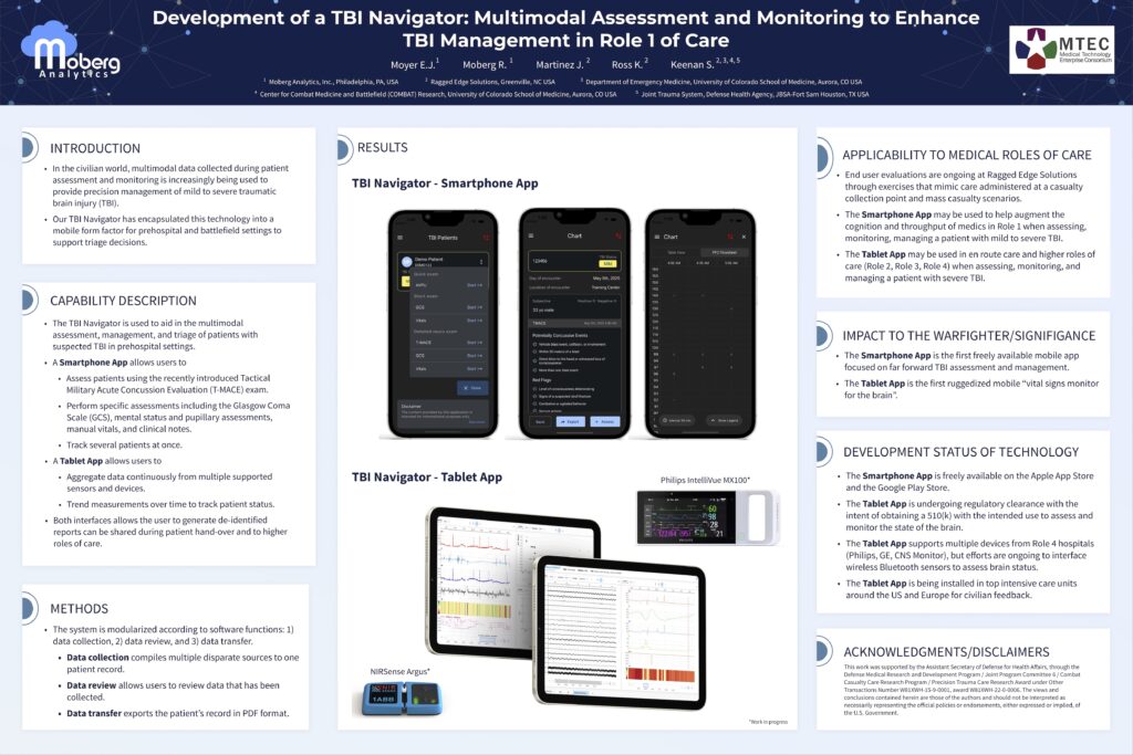 Moberg Analytics Research & Publications: Development of a TBI Navigator: Multimodal Assessment and Monitoring to Enhance TBI Management in Role 1 of Care